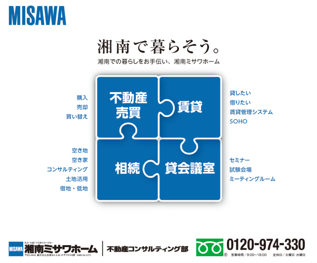 MISAWA 湘南で暮らそう。湘南ミサワホーム　不動産コンサルティング部 0120-974-330